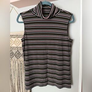 Ann Taylor Factory Sleeveless Turtleneck Top Shirt Size Medium M Striped Stripes